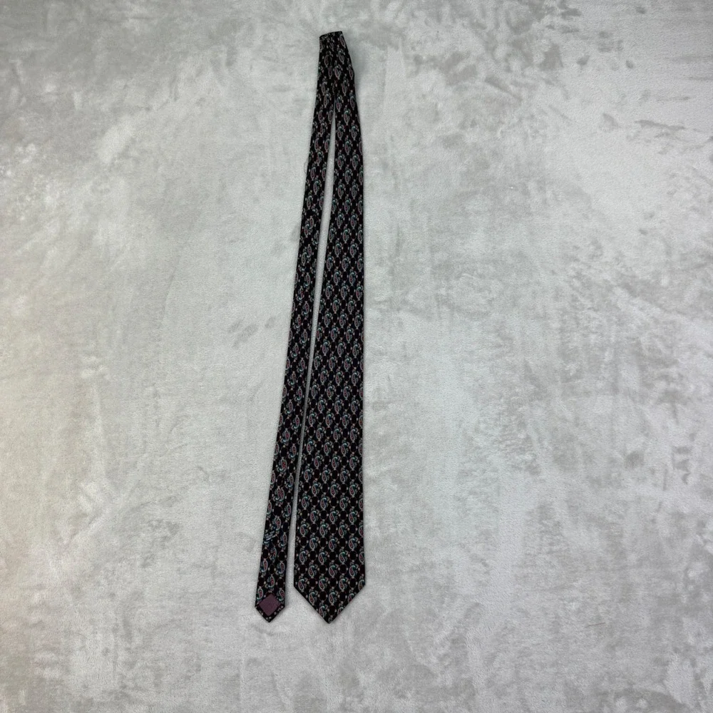 Christian Dior Tie Mens 3.5 Black Paisley Silk Vintage Formal Designer Accessory